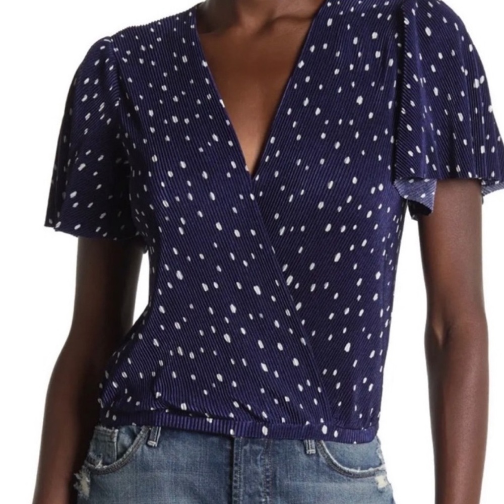 ASTR The Label Navy Polka Dot Top